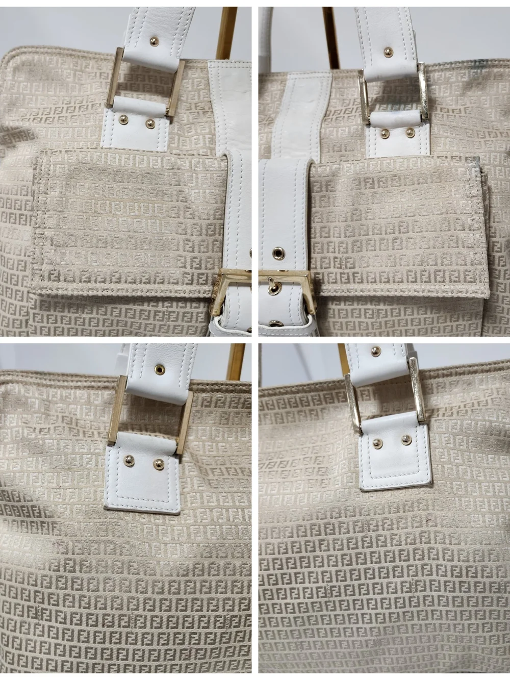 FENDI Vintage Zucca Canvas Shoulder Bag Beige/Cream
